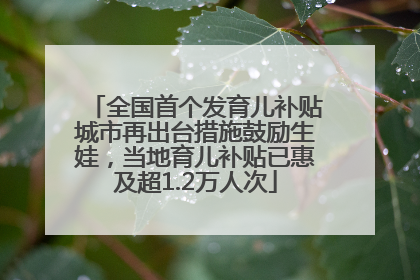 全国首个发育儿补贴城市再出台措施鼓励生娃，当地育儿补贴已惠及超1.2万人次